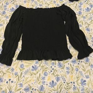 Express long sleeve off the shoulder smocked shirt